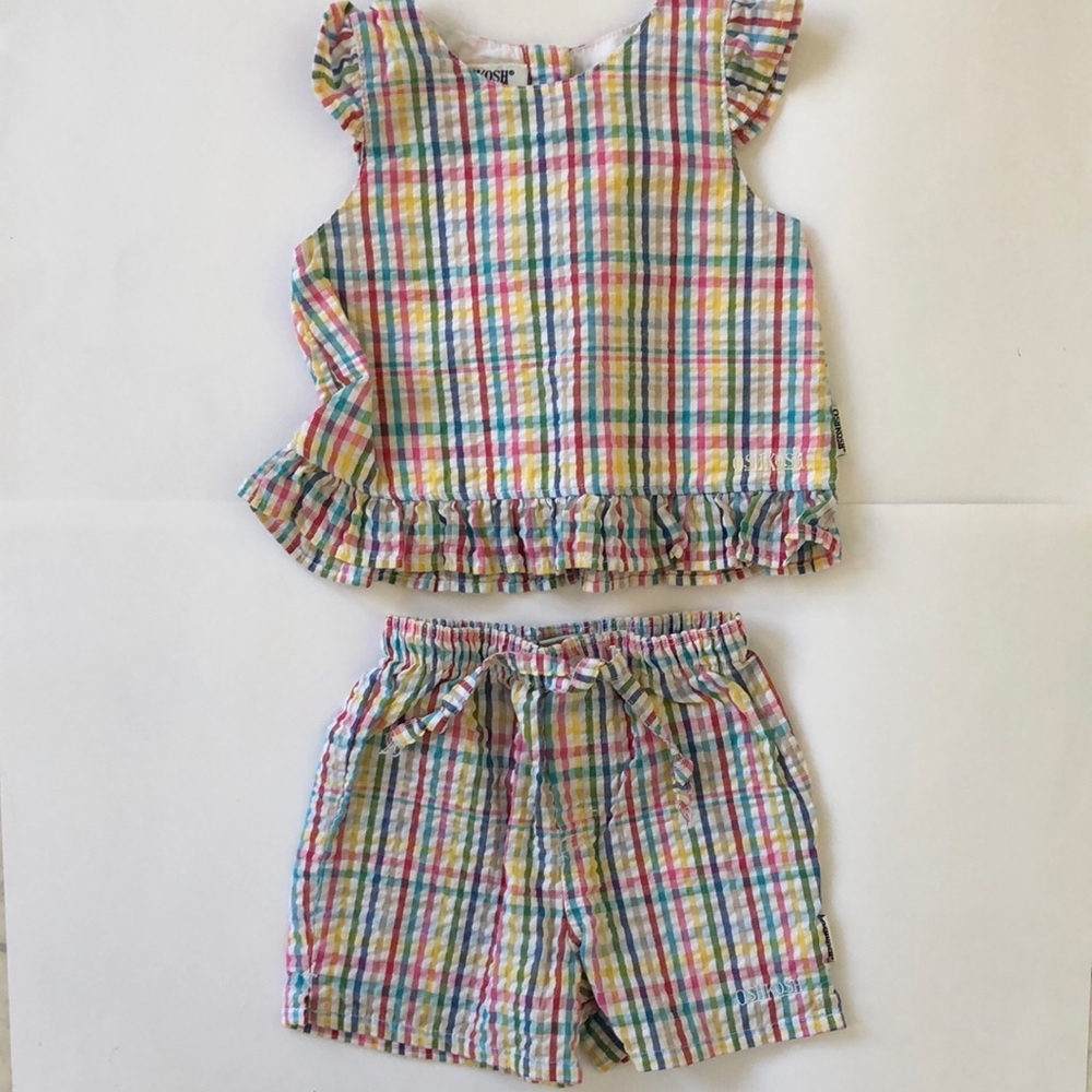 OshKosh B'gosh Multicolor Plaid Seersucker Matching Set Size 6-9 Months